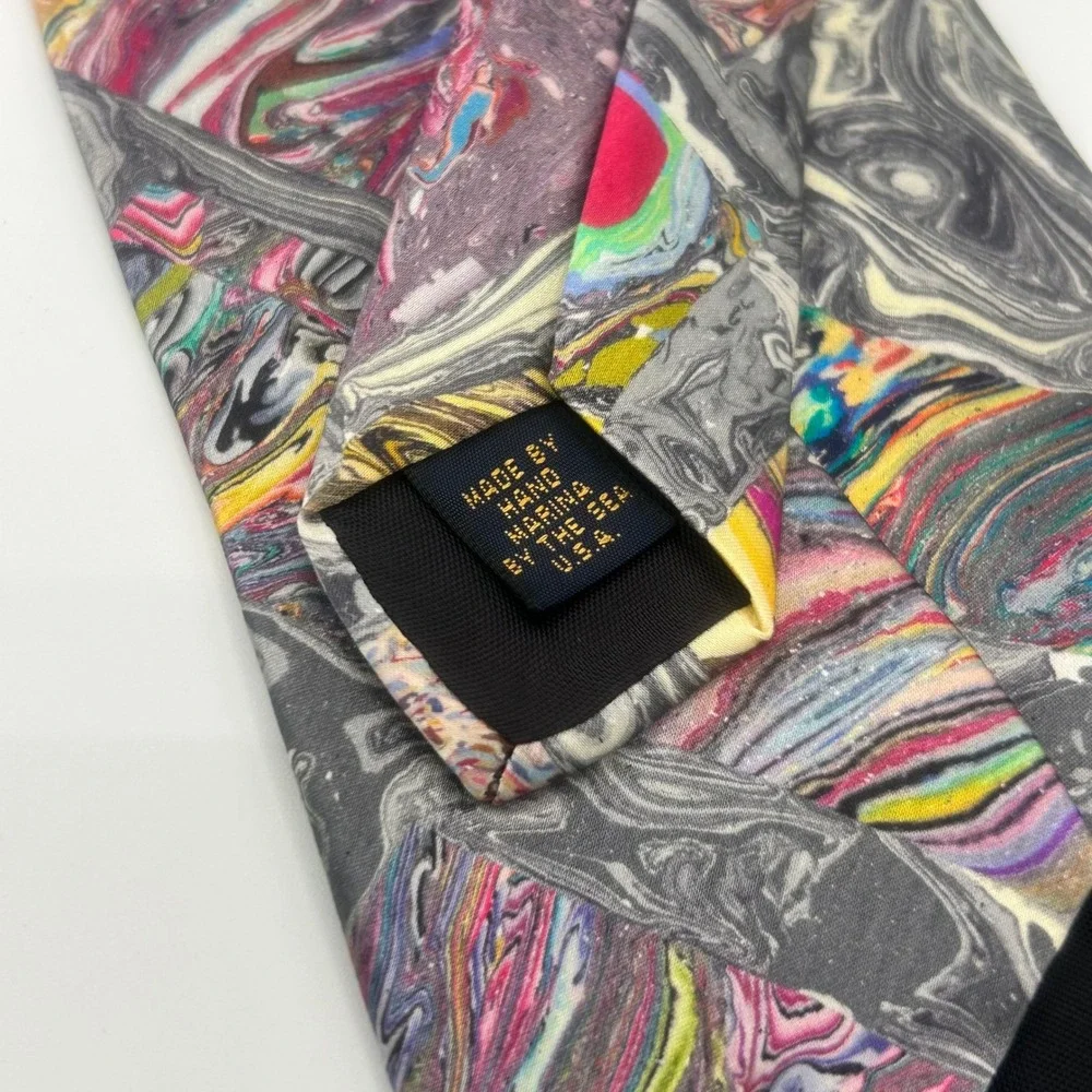 Portofino Collection Mens Silk Tie Marbled Abstract Multicolor Handmade USA